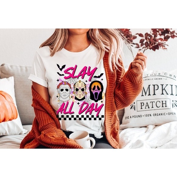 Slay All Day Halloween Shirt, Fall Halloween Sweatshirt, Horror Movie Shirts - Picture 1 of 4